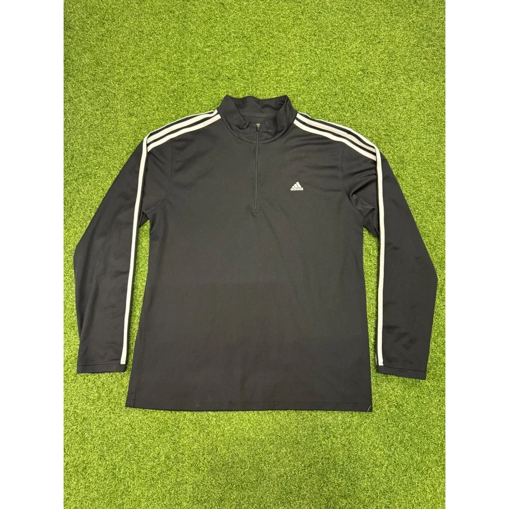 Adidas‎ Mens Quarter Zip Pullover Black White 3 Stripe Long Sleeve Shirt XL